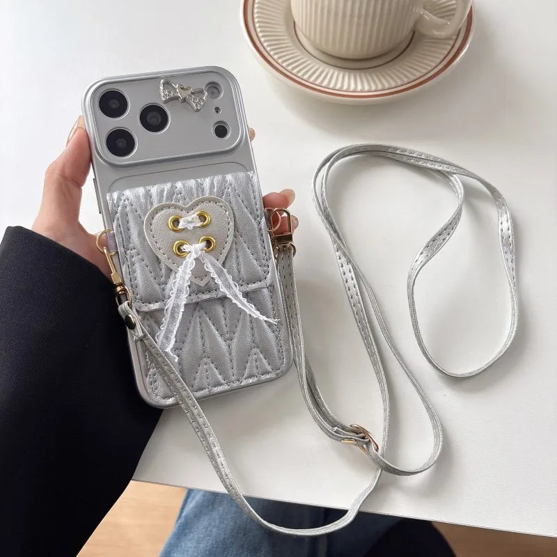 The Glitter Cutie — Metallic Bow Crossbody Phone Case