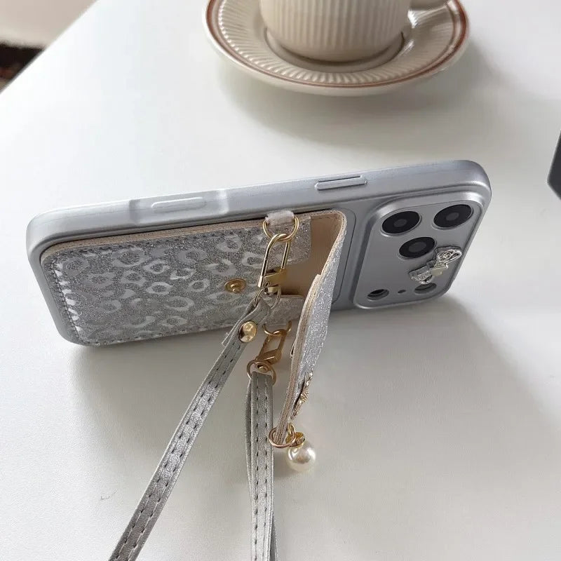 The Glitter Cutie — Metallic Bow Crossbody Phone Case