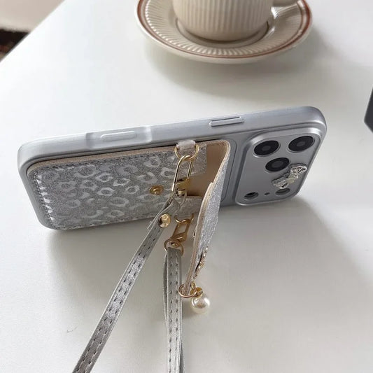 The Glitter Cutie — Metallic Bow Crossbody Phone Case