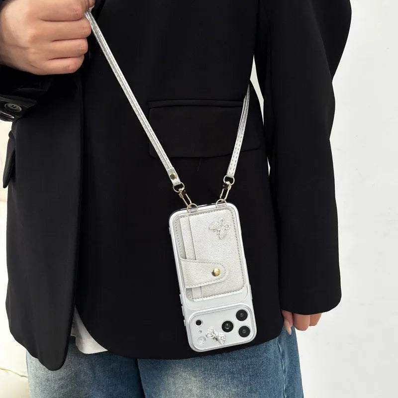 The Glitter Cutie — Metallic Bow Crossbody Phone Case