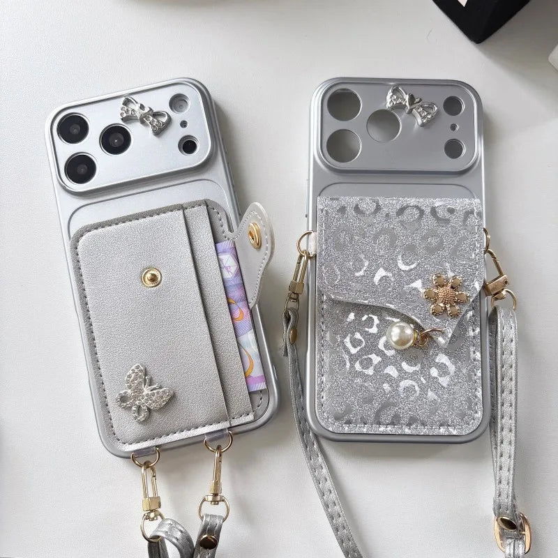 The Glitter Cutie — Metallic Bow Crossbody Phone Case