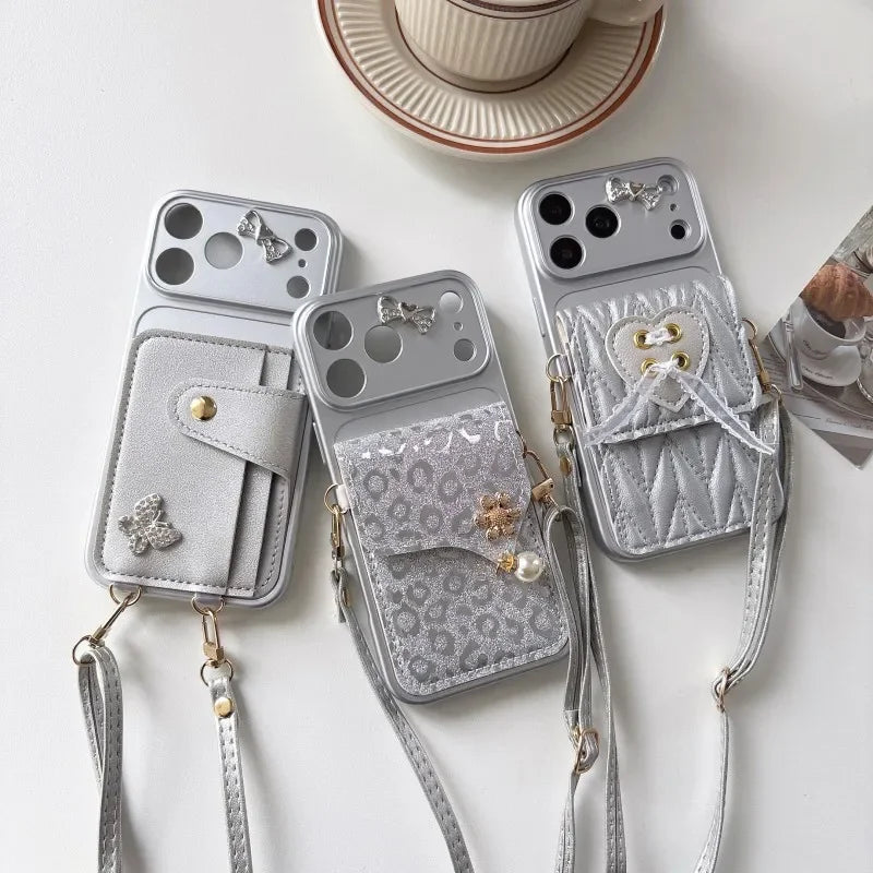 The Glitter Cutie — Metallic Bow Crossbody Phone Case