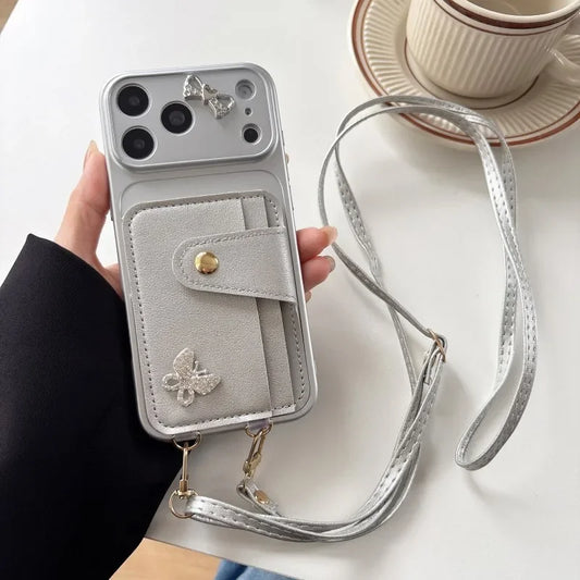The Glitter Cutie — Metallic Bow Crossbody Phone Case