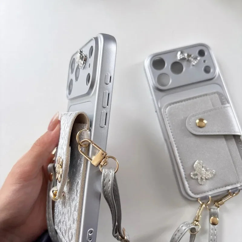 The Glitter Cutie — Metallic Bow Crossbody Phone Case